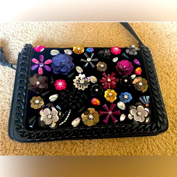 Aldo Sequin Embellishment Shoulder
messenger Crossbody Black Handbag NWOT - Picture 3 of 8